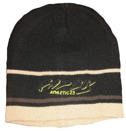 Strikket lue - svart m. striper (sand)