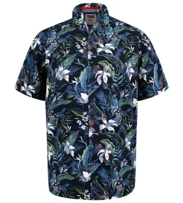 Blå skjorte med tropisk blomsterprint