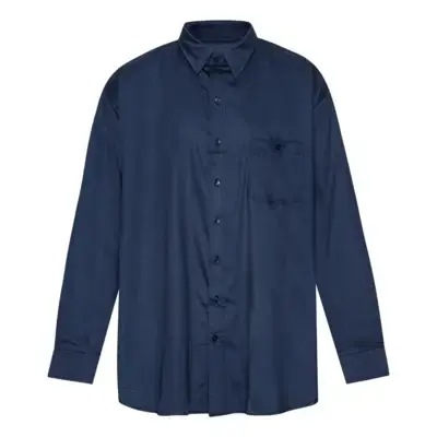 Marineblå langermet satin/lycra skjorte (TALL)